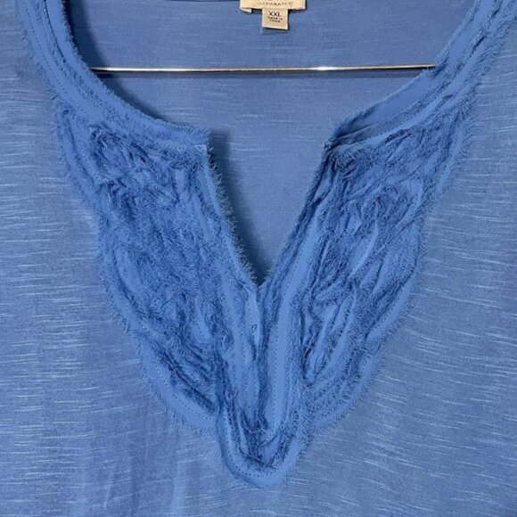 NINE WEST XXL Rayon V-Neck Tunic Top Blue Soft Subtle Fringe Detail Plus Size - Picture 5 of 10